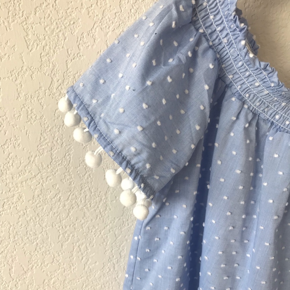 Love, Fire Light Blue and White Pom-Pom Shirt NWT